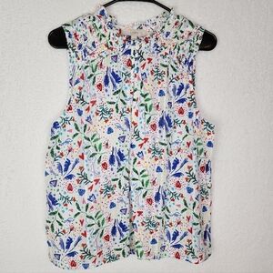 LOFT Cotton Folk Art Print Sleeveless Blouse XL